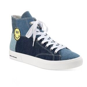 Sun + Stone denim smiley face patchwork high top sneakers men's 11.5